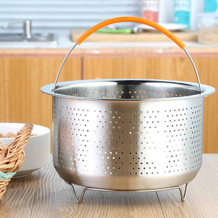 Kitchen Colander Steamer 304 Stainless Steel Steamer Rice Cooker Instant Pressure Cooker Pot Steam Basket with Silicone Handle
