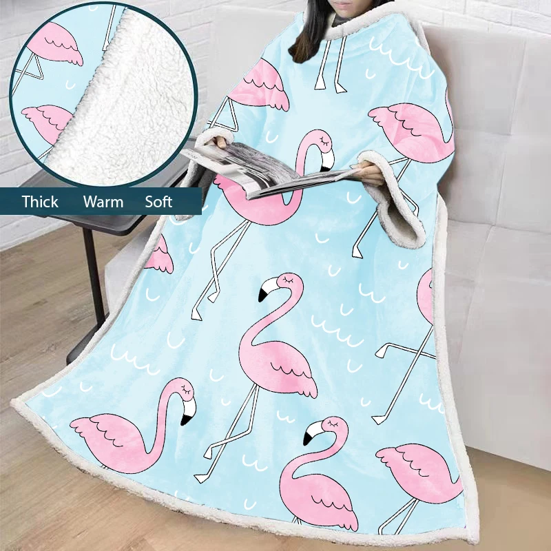 Wholesale Popular Design Home Decor Boho Sleeve Flannel Microfiber Flamingo Fleece Tv Blanket with Sleeves