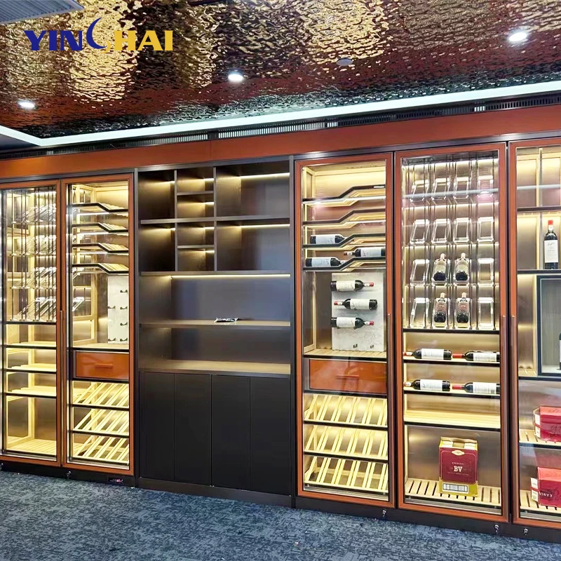 custom design luxury stainless steel wine bar cellar wall large wine whiskey glass thermostatic wine storage cabinet living room