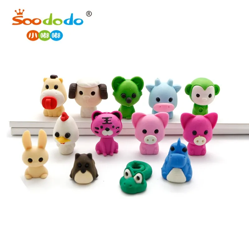 Мультяшные креативные школьные принадлежности подарок в виде китайского зодиака карандаш Топпер ластик в виде животного