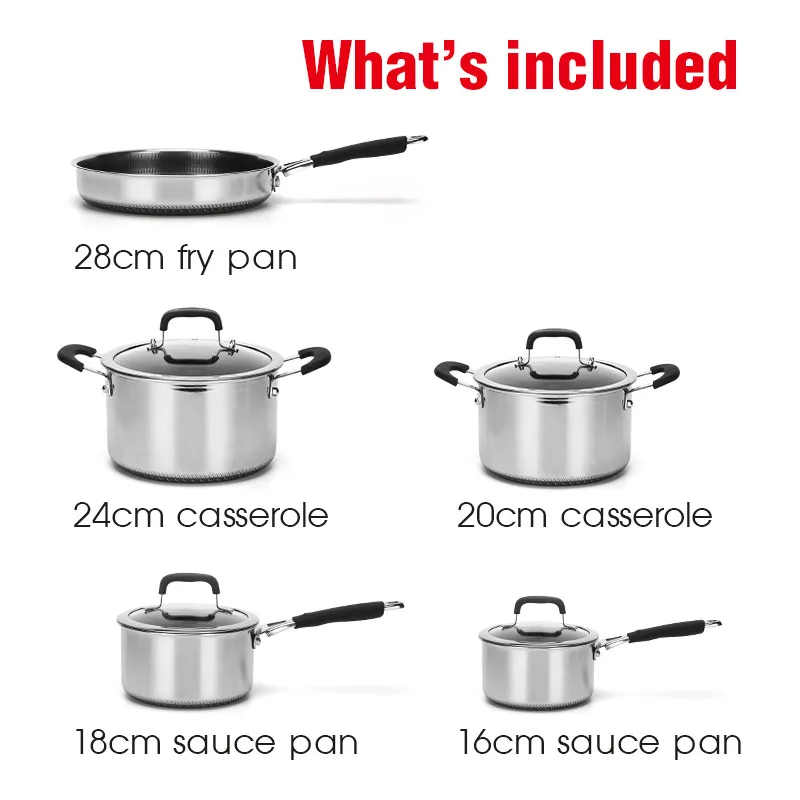 9pcs Kitchen Sets Accessories Meyer Non Stick Stainless Steel  Cookware Set Cooking Pots