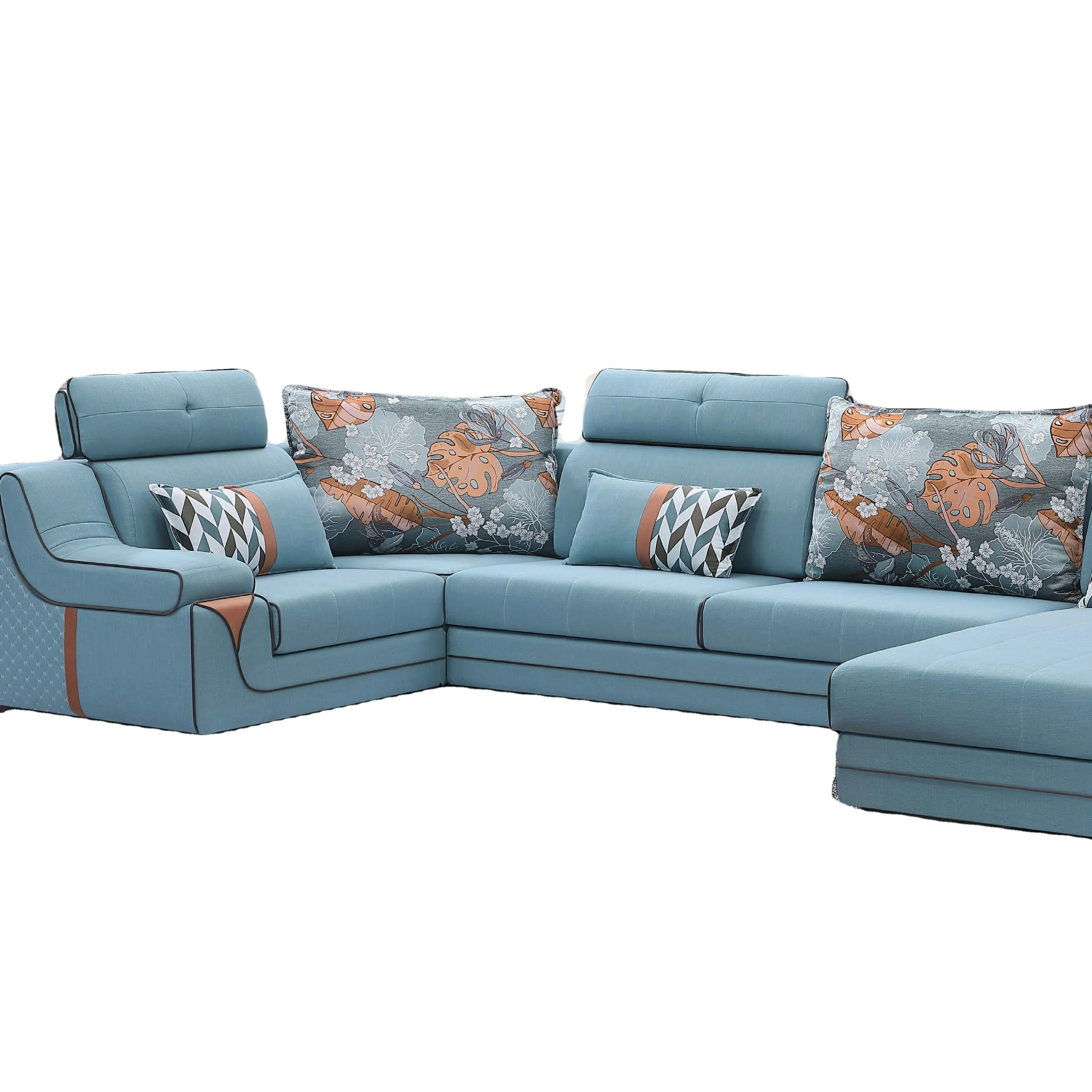 
Luxury Modern north european style velvet fabric corner 5 seater sofa set 