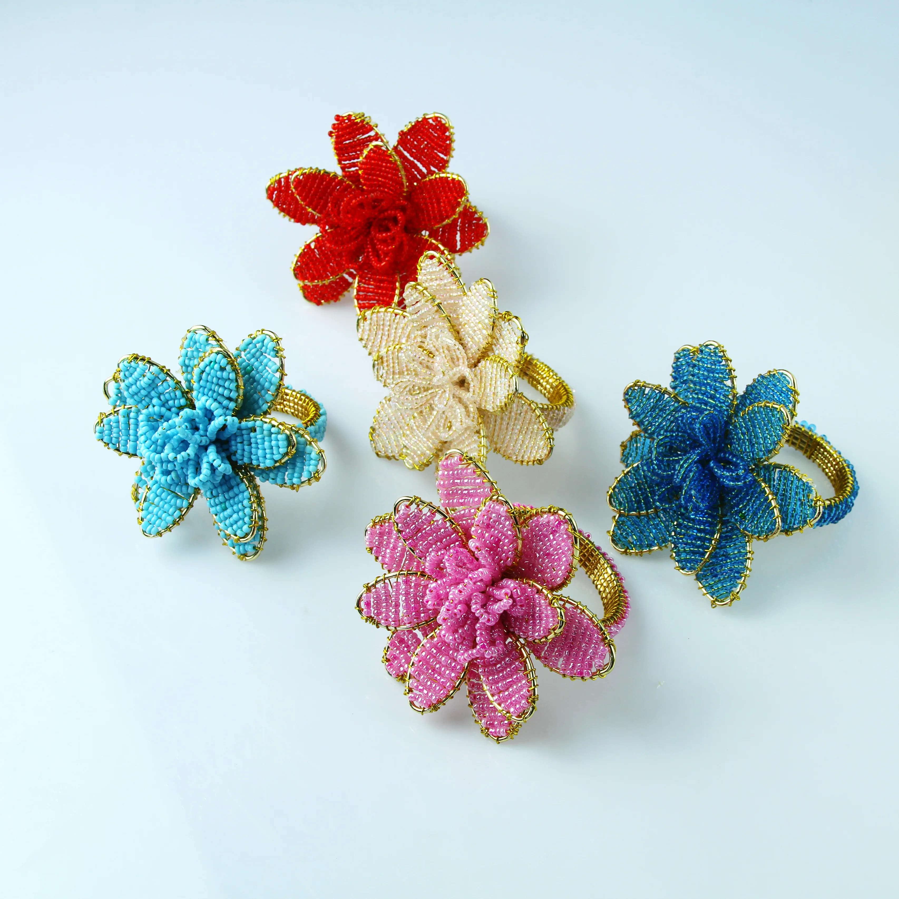 Light blue glass beads flower napkin ring in many colors wedding napkin holder