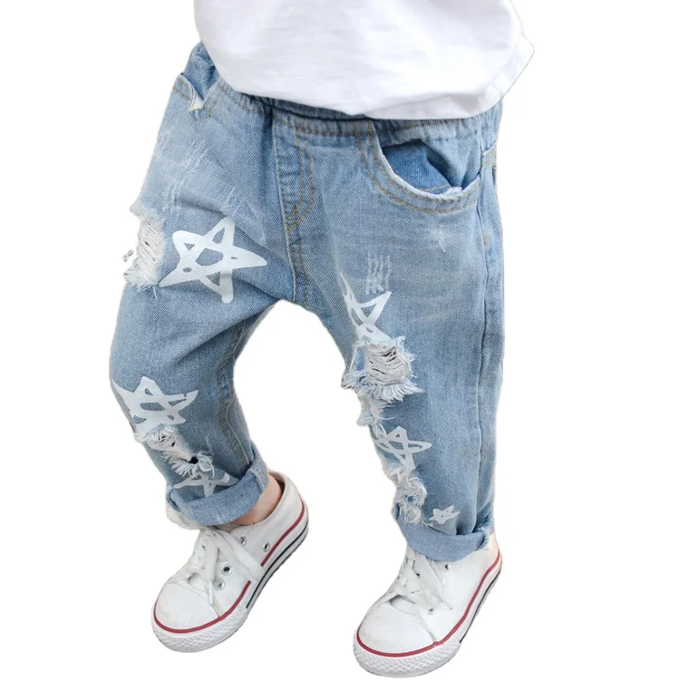 
Spring fall kid jeans pants little girl ripped jeans 