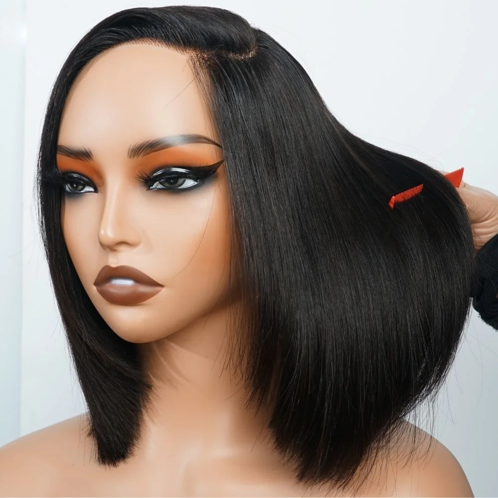 Raw Vietnamese Hair Pre Cut Lace Glueless Short Bob Wig,Natural C Part HD Lace Frontal Wig Human Hair Bob Wigs For Black Women