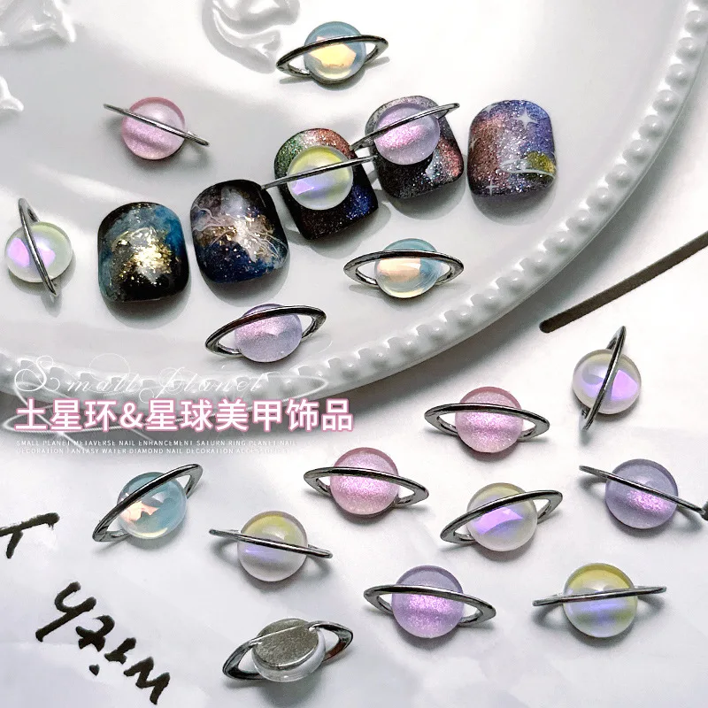 Luxury Super Sparkle Crooked Heart Diamonds Saturn Planet Body Alloy Nail Art Rhinestones Jewel Decorations Manicure Charms