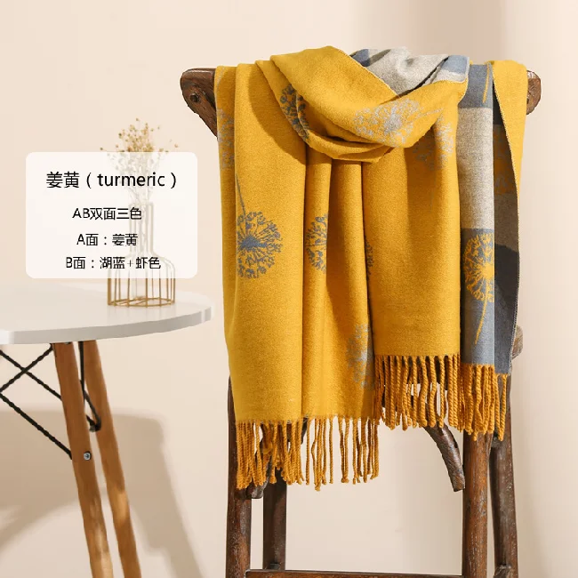 New Heavy Weight Large Size Winter Wear Warrm Cashmere Pashmina Scarf Two Color Flower Fashion Shawls for Women