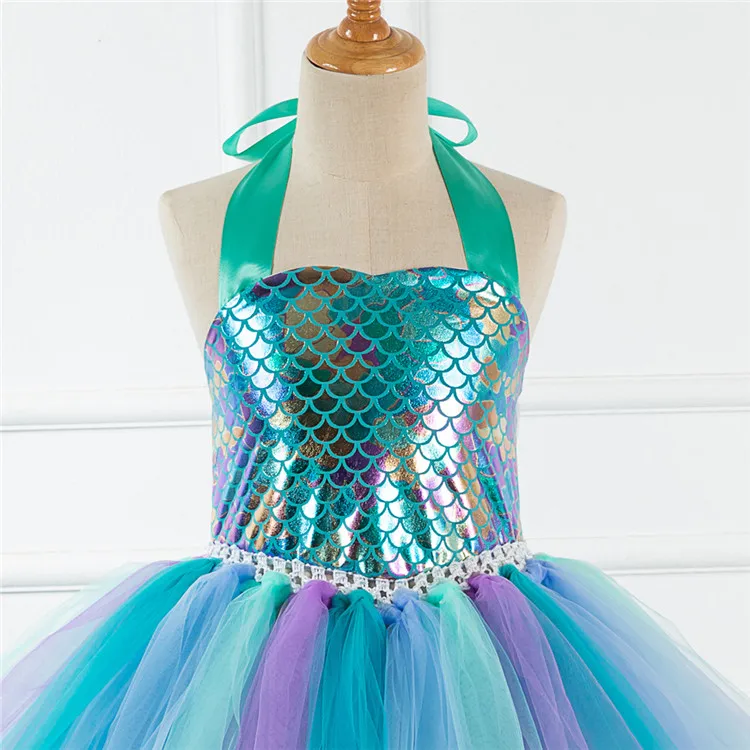 Girls Cosplay Mermaid Tutu Dress Birthday Costume for Girls 2-12 years