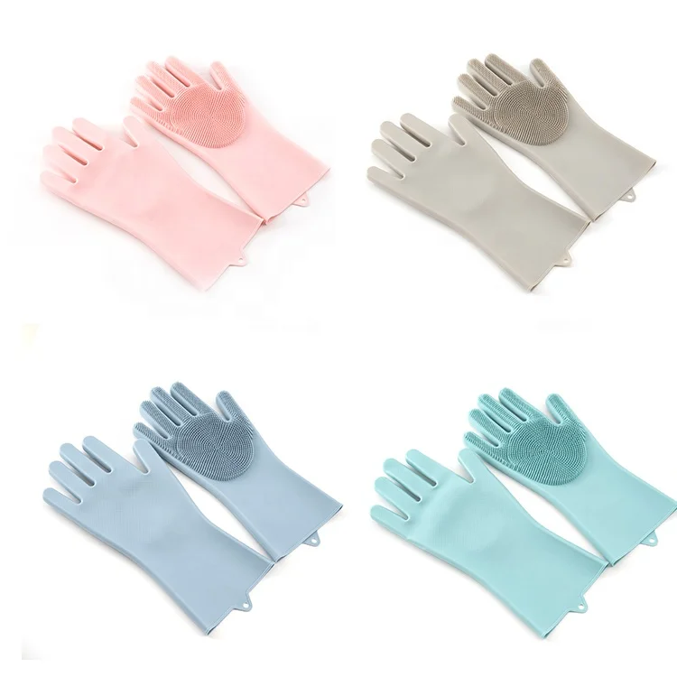 
Amazon hot selling multifunctional silicone household cleaning gloves of kitchen gadgets with cleaning brush on the palm 