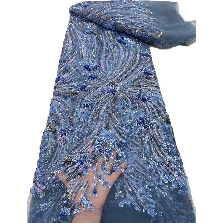 African Sequin Embroidery French Mesh Lace Fabric Material Wedding Beaded Net Fabric