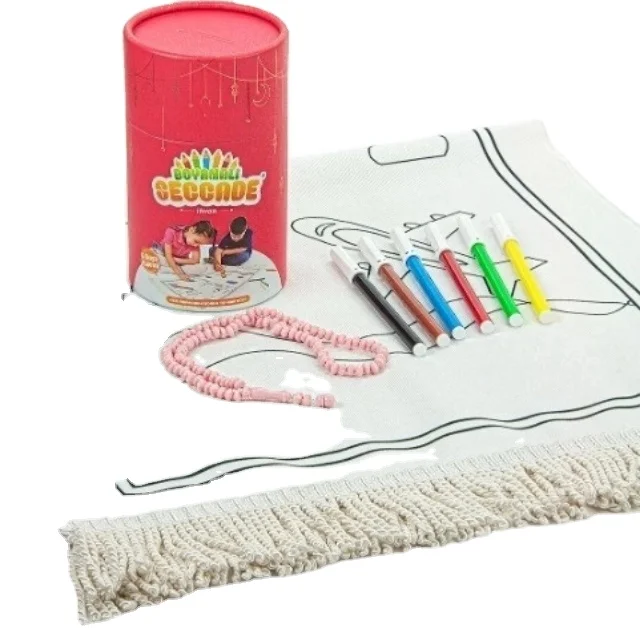 Painted Prayer Rug Boys Girls Children Islamic Gift Set Re-washable Paint Gift Cylinder Box Piggy Piggy Bank Cylinder Ramadan