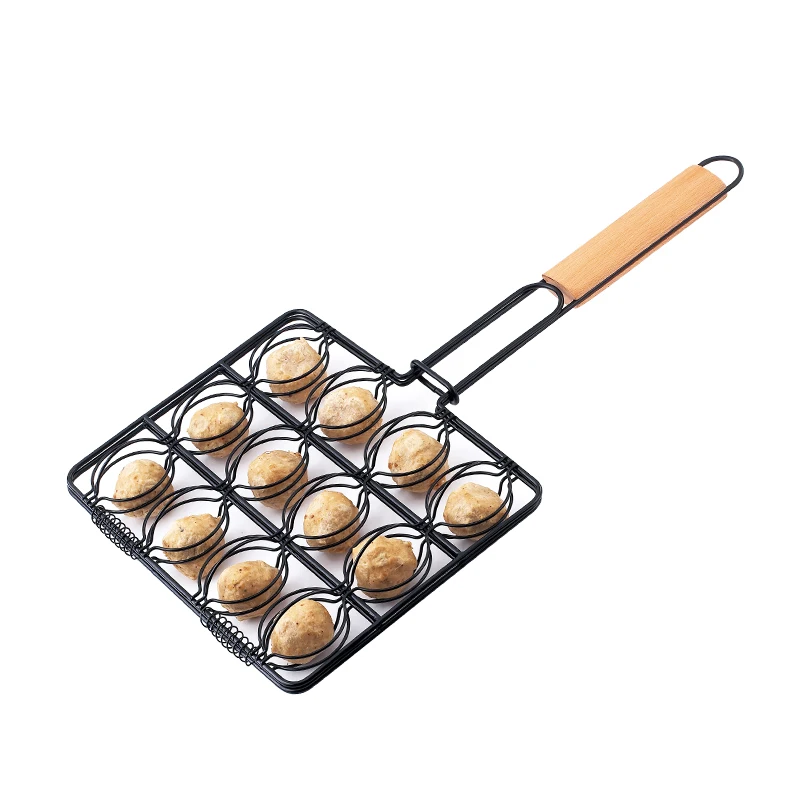 Hot sale non-stick meatball bbq grill basket with fork and tenderizer
