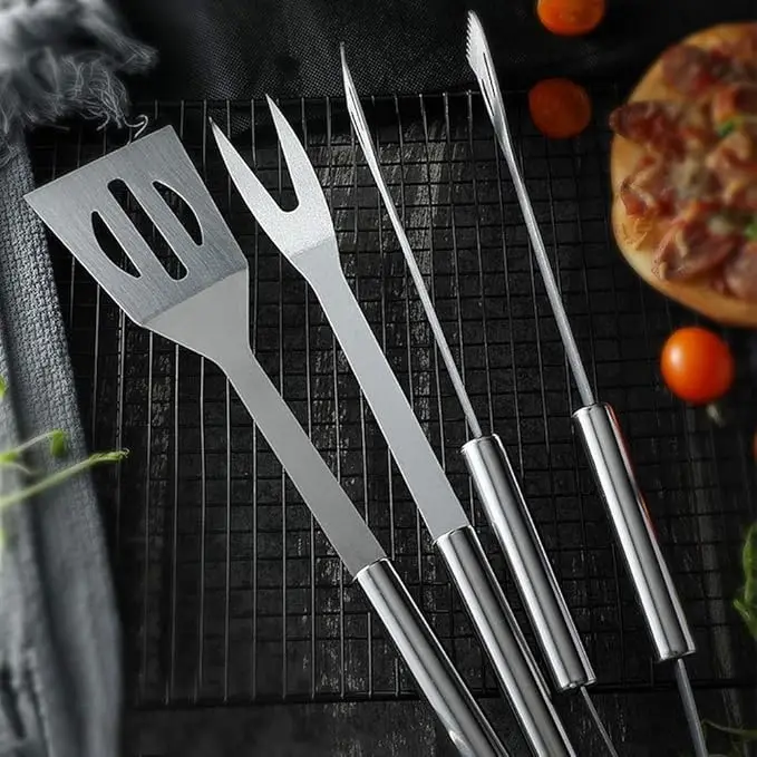 BBQ Accessories Stainless Steel Professional Barbecue Tool Set with Spatula, Fork, Brush, Knife, Tongs Camping Portable Bag