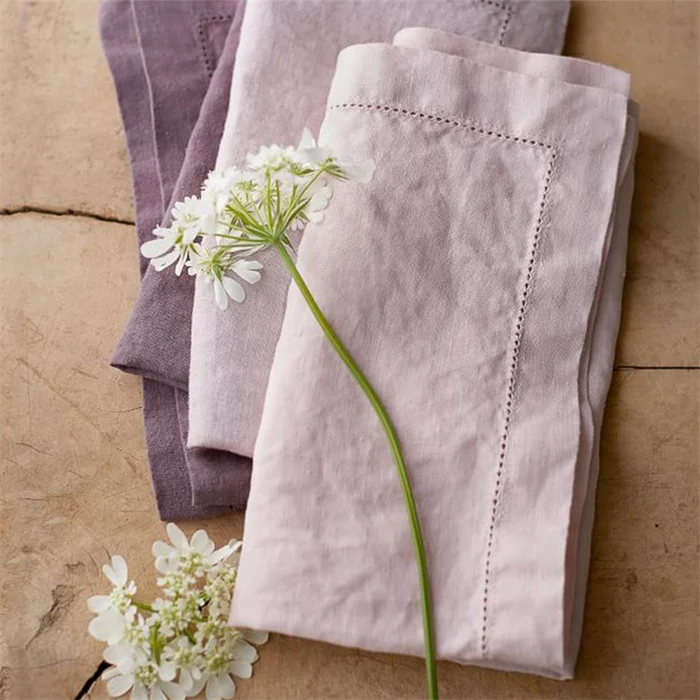 Stone Wash Cotton Napkins in Blush Pink Black Dusty Blue Green Burnt Orange French Linen Hemstitch for Wedding Cocktail Dinner