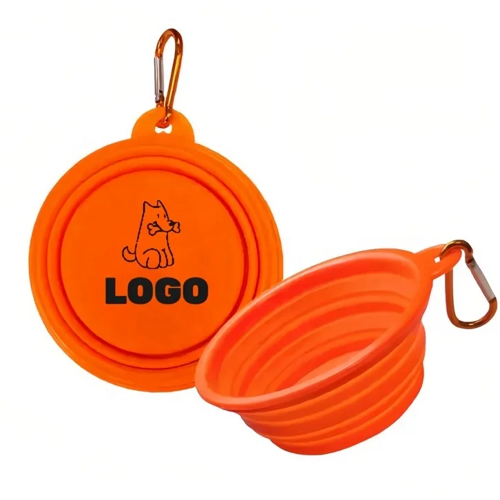 Customized Logo portable pet bowl Outdoor Backpack pet bowls feeders Collapsible Silicone Dog Bowl for Travel