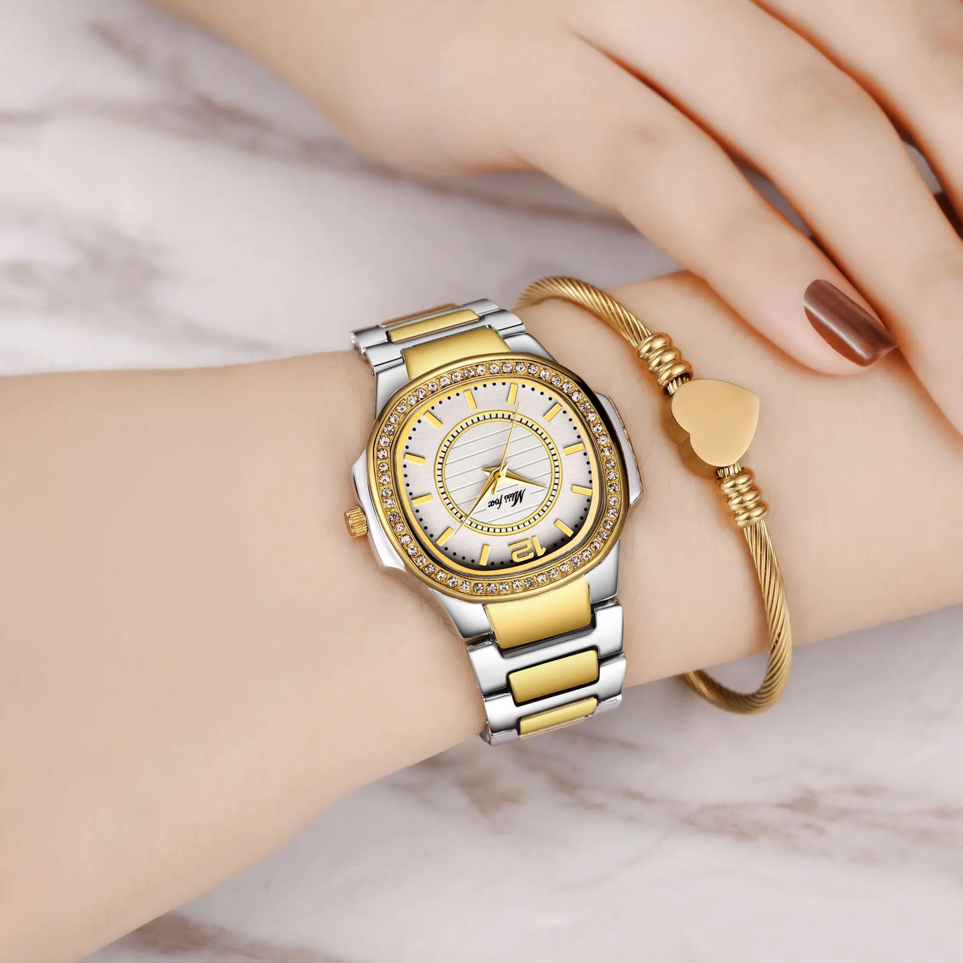 MISSFOX Rose Gold Watch Women Quartz Watches Ladies Top Brand Luxury Stainless Steel Female Wrist Watch Girl Golden Clock Hours