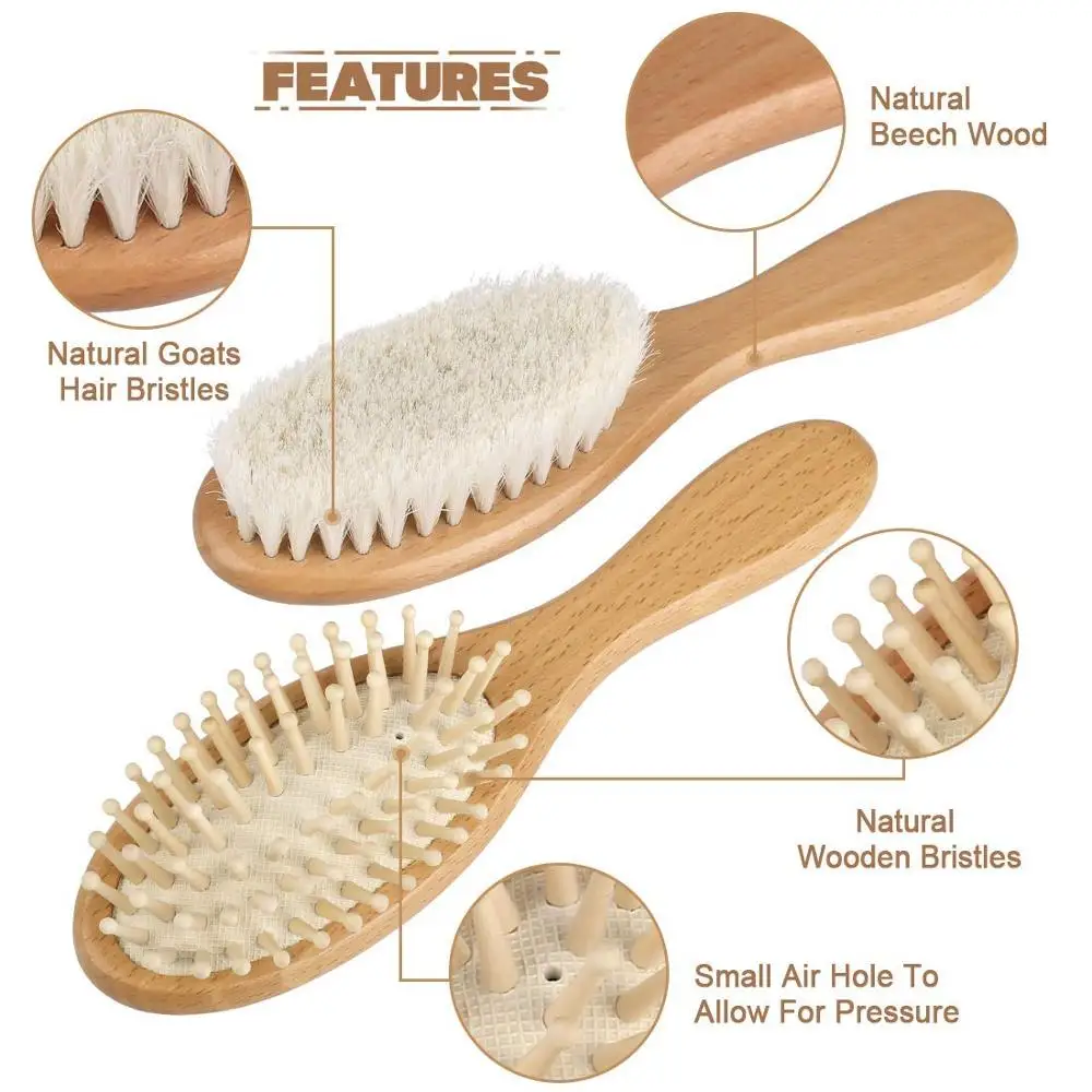 Top Fashion Premium Baby Wooden Hair Brush Baby Hair Brush Set Goat Baby Brush Set Hairbrush Wholesale