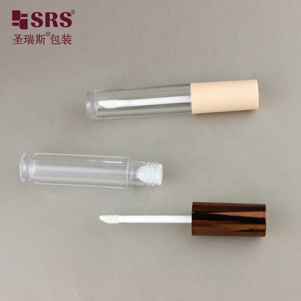 SLR007-7ML Clear Tube Empty Packaging for Lip Glaze Primer with Bronze Shiny Metallic Colored Lid with Brush Cosmetic Bottles