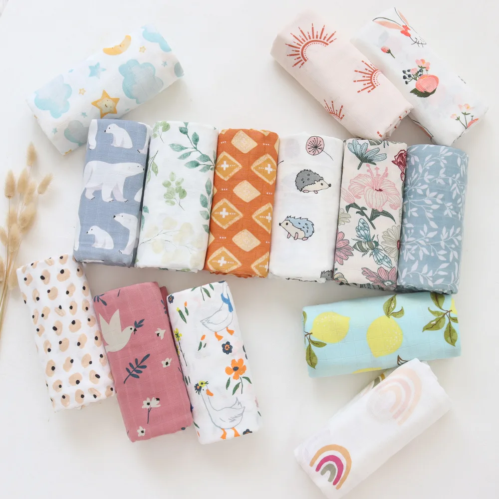 Wholesale Summer Bamboo Cotton Gauze Muslin Print Ins Baby Wrap Blanket