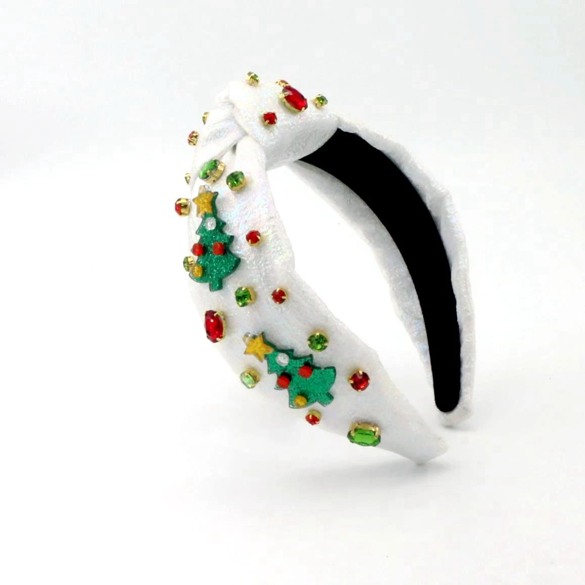 Luxury Sparkly Bling Christmas Tree Top Knotted Custom Women Headband Girl Hairband