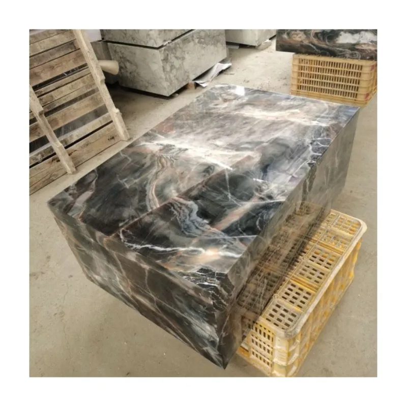 SHIHUI Natural Stone Sehpa Table De Salon Luxe Cubic Table Pour Salon Black Plinth Marble Coffee Table