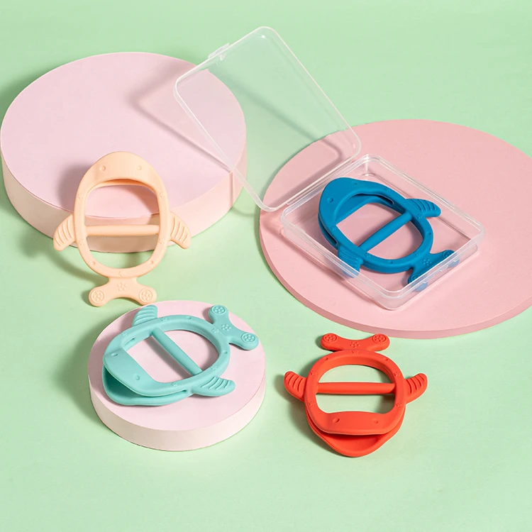 BPA Free Baby Silicone Teething Toy Teether Anti-slip Handle Easy To Grasp OEM Item Customized Color Logo