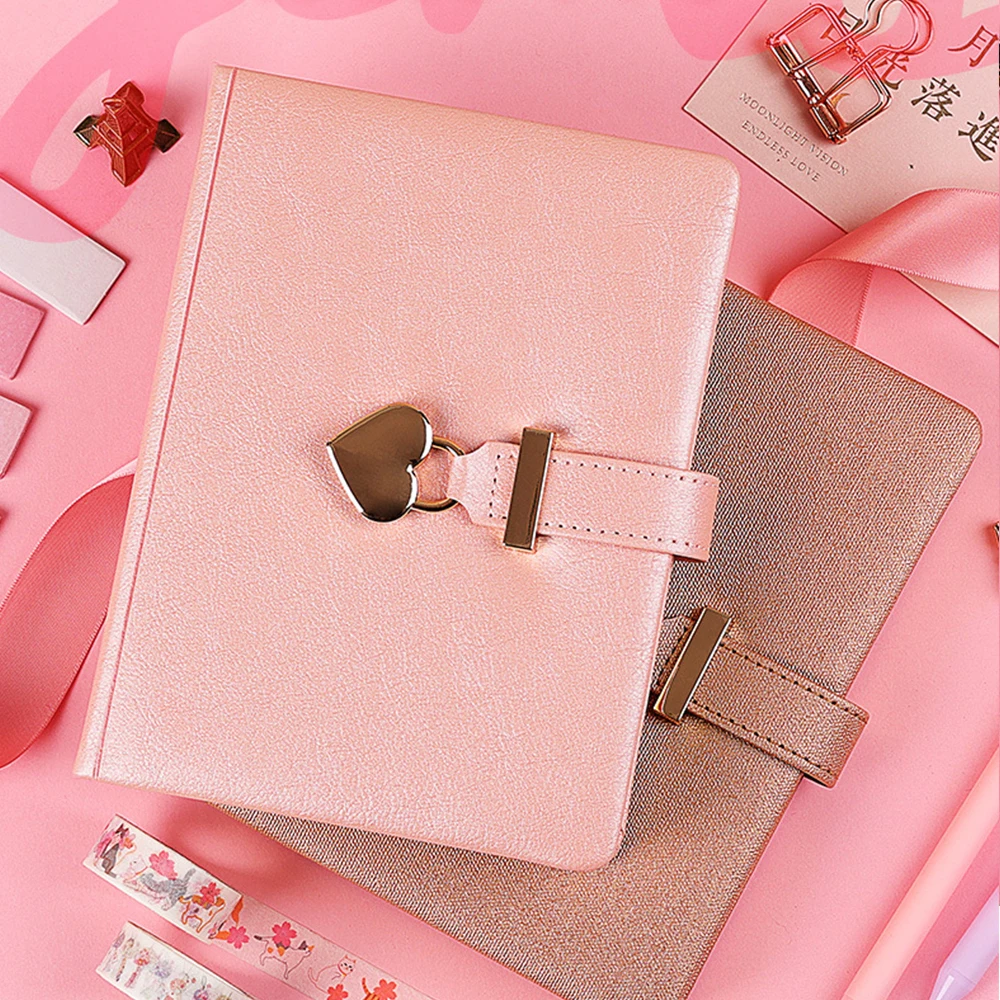 Shenzhen Supplier Custom Cute Notebook For Girls As Gifts Pink Pu Cover Notebook With Love Lovely Lock And Edge jet gold ink