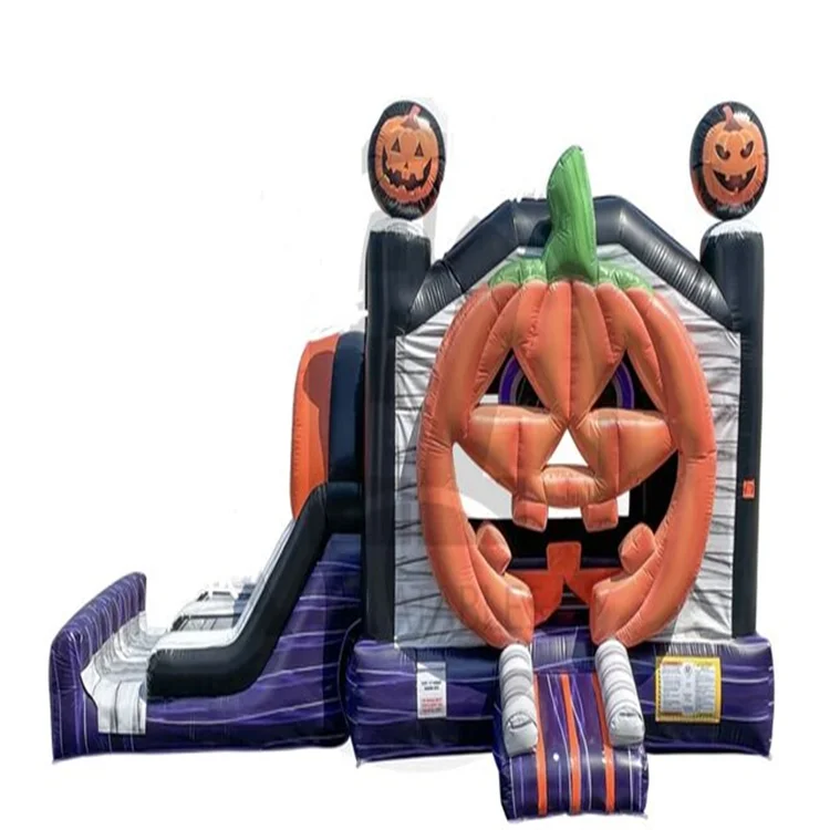 inflatable Scary Halloween Pumpkin bounce house with slide