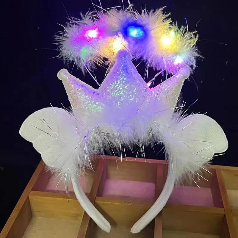 HOT LED Feather Wreath Crown Headband Light-Up Angel Headdress Women Girls Christmas Glow Graduation Other Party Supplies