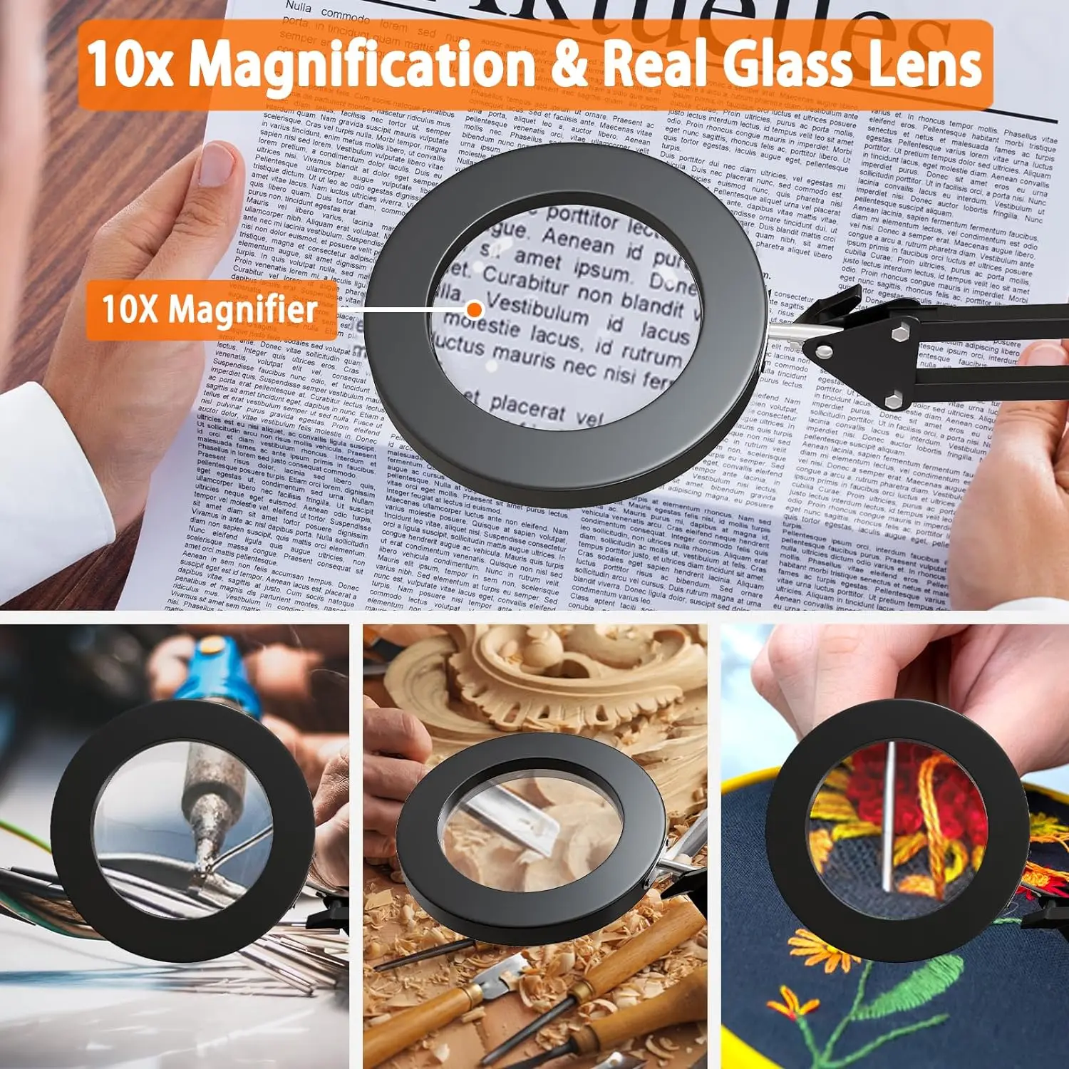 Magnifying Glass with Light and Stand,Lamp with 3 Color Modes,Lighted Magnifier with Light for Hobby Reading Crafts Repair Close