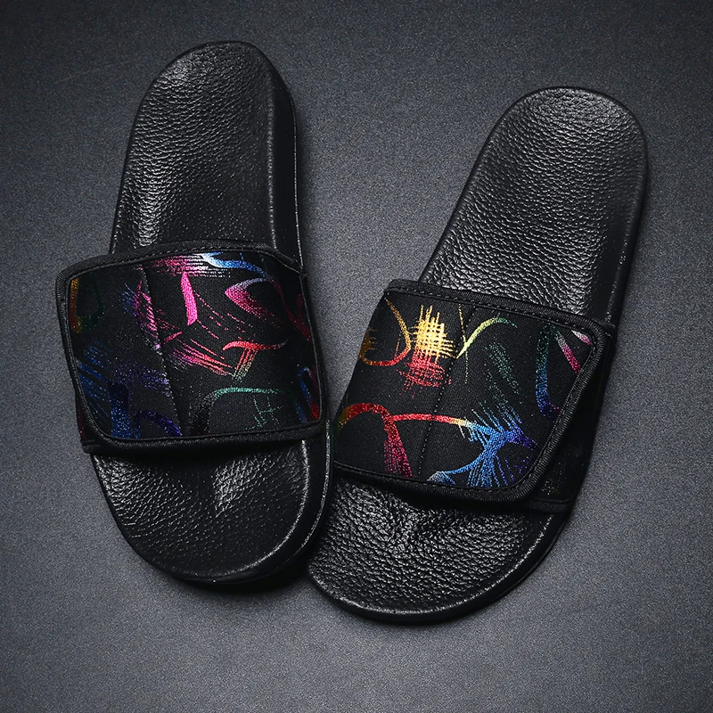 Custom Fashion Comfortable PU Soft Men Black  Footwear Slippers Sandal Slide
