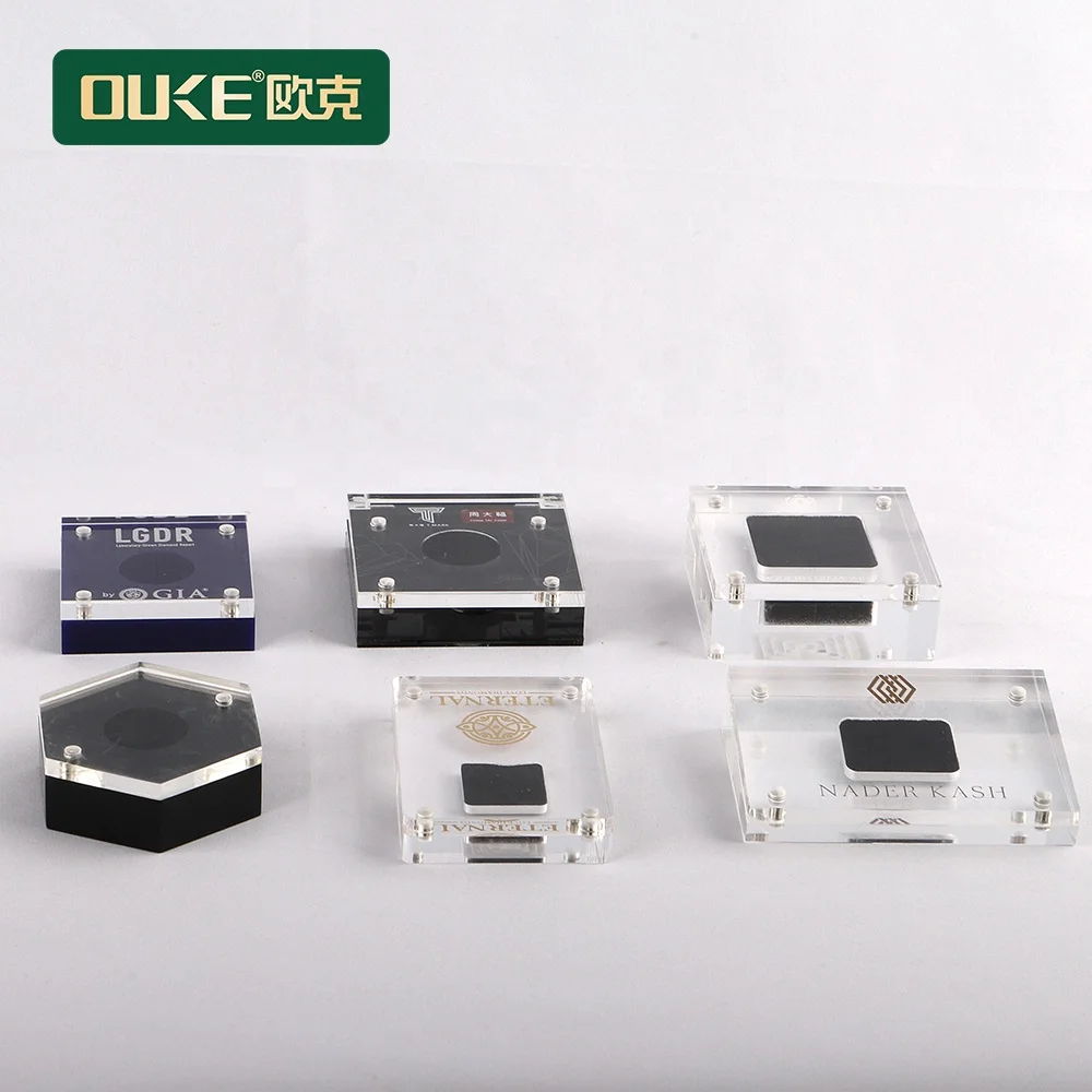 Clear and black small square acrylic diamond display box with magnet