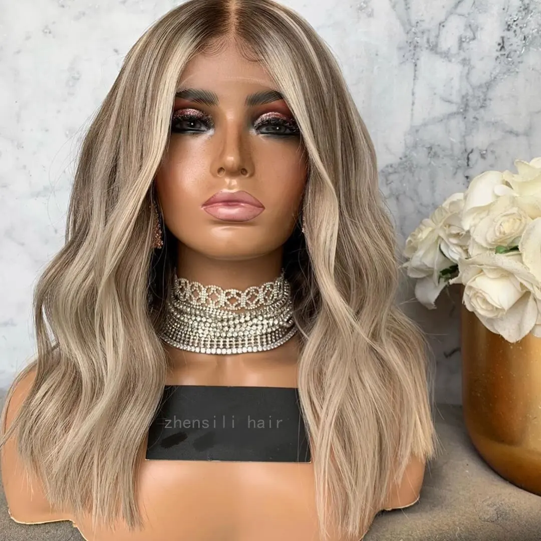 zhensili top European Human Hair Lace ash Blonde HD Full Lace Net Topper 8x8 Swiss Lace Toupee for white girl