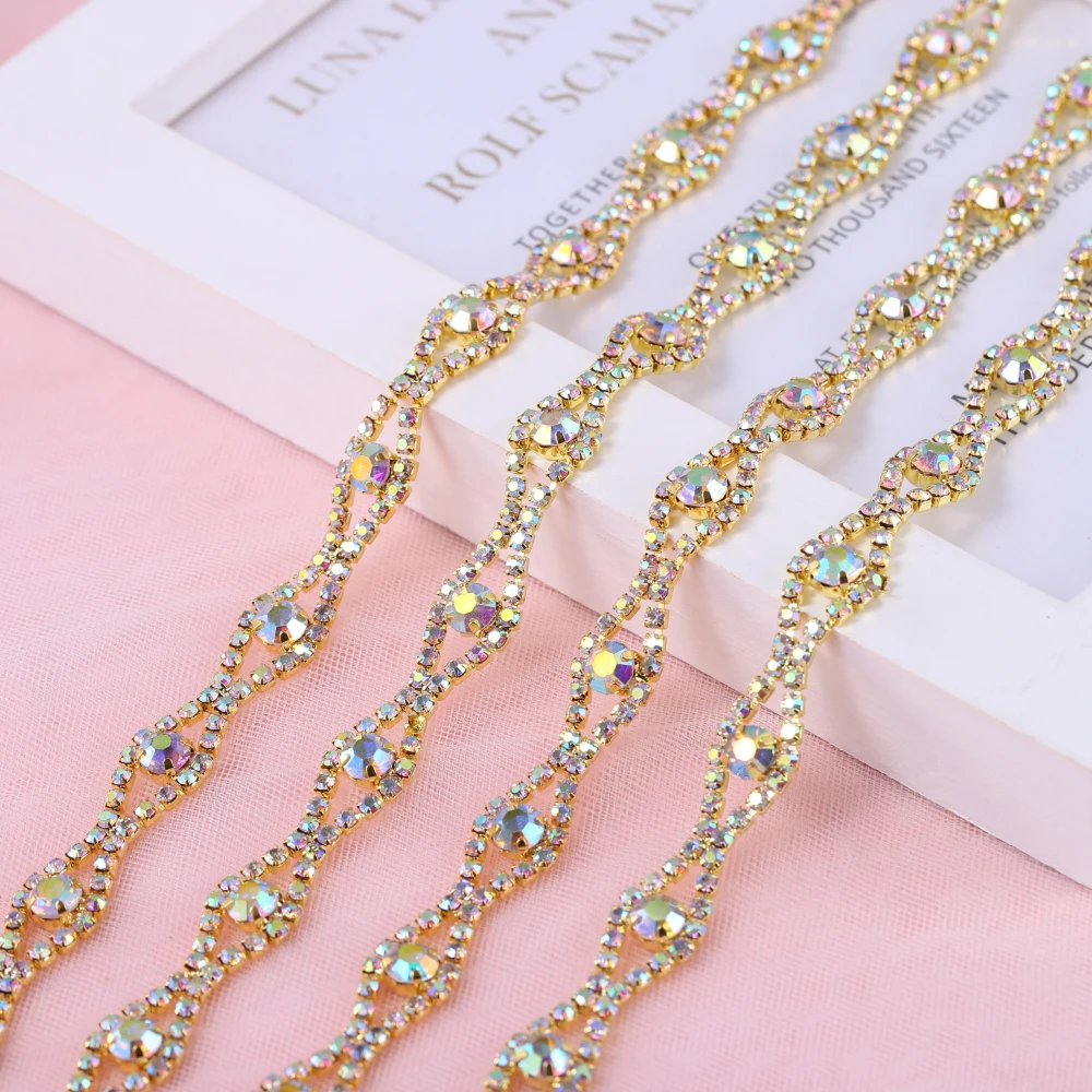 Rhinestone Chain AB crystal cup chain roll for clothing trimming