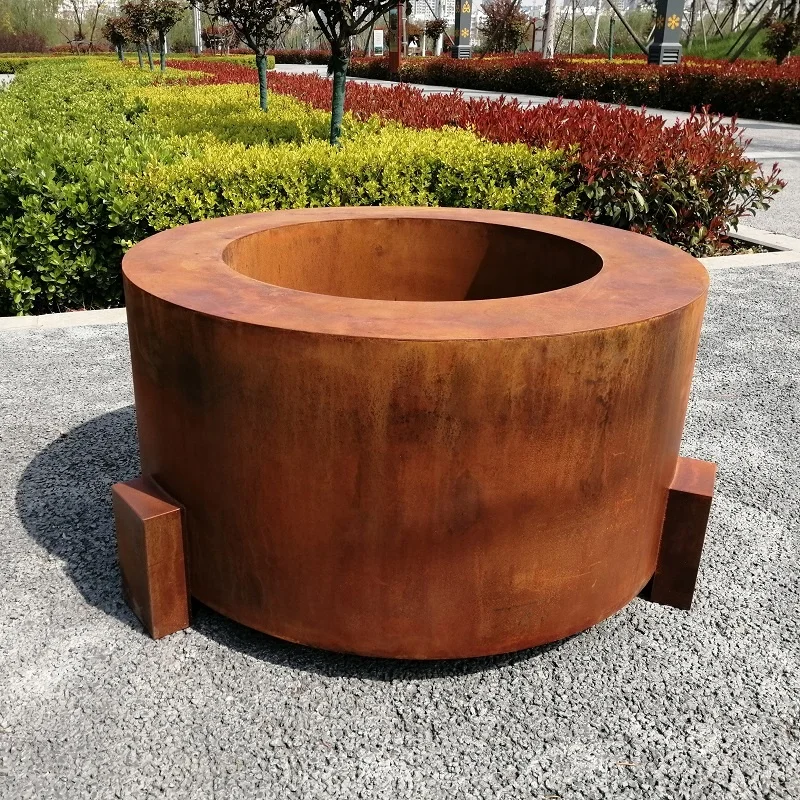 Modern Garden Design Round Corten Steel Gas Fire Pits
