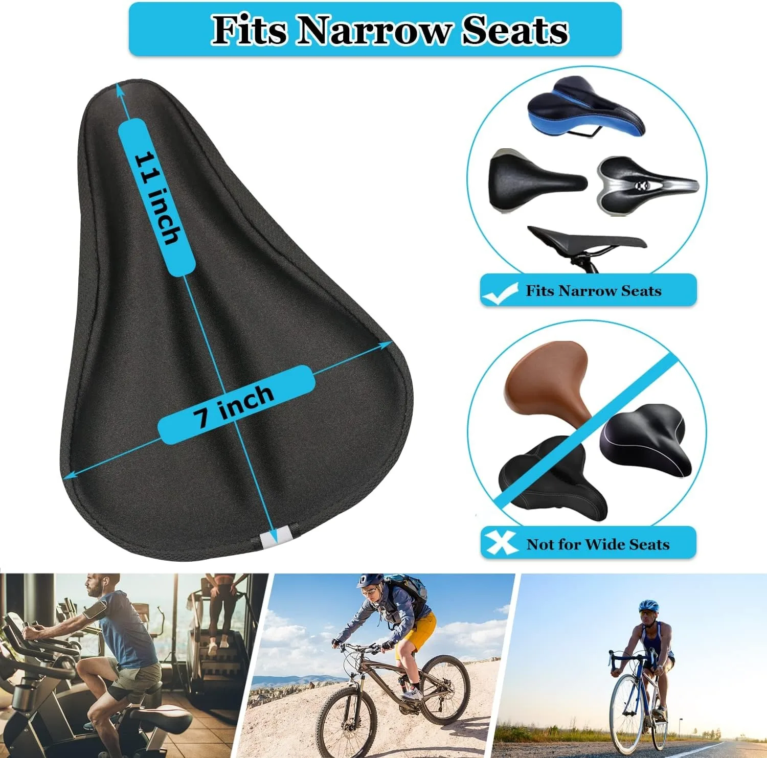 Gel Bike Seat Cover Padded Bicycle Saddle Covers  Bike Seat Cushion Cover