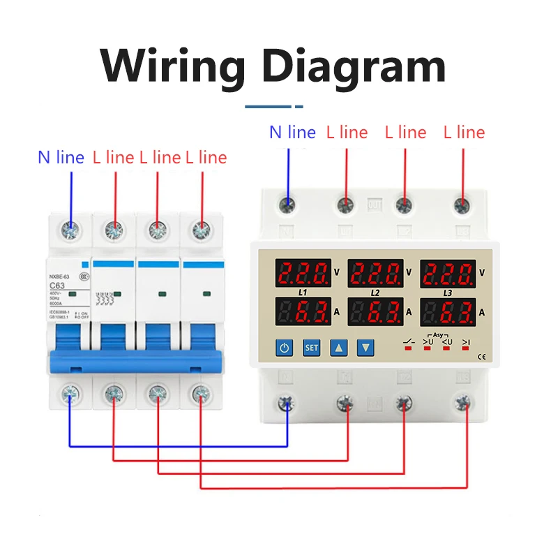 Трехфазный двойной дисплей с четырьмя клавишами, регулируемая защита от перенапряжения и недостаточного напряжения, 220 В, реле защиты от перенапряжения