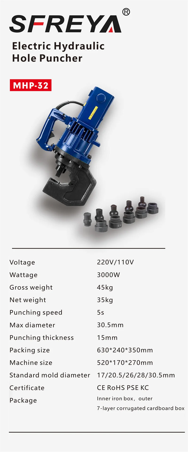 SFREYA MHP-32  Electric HydraulicHole Puncher   Hydraulic Electric Bender Rebar Bending Machine Steel Bar Bending Metal Machine