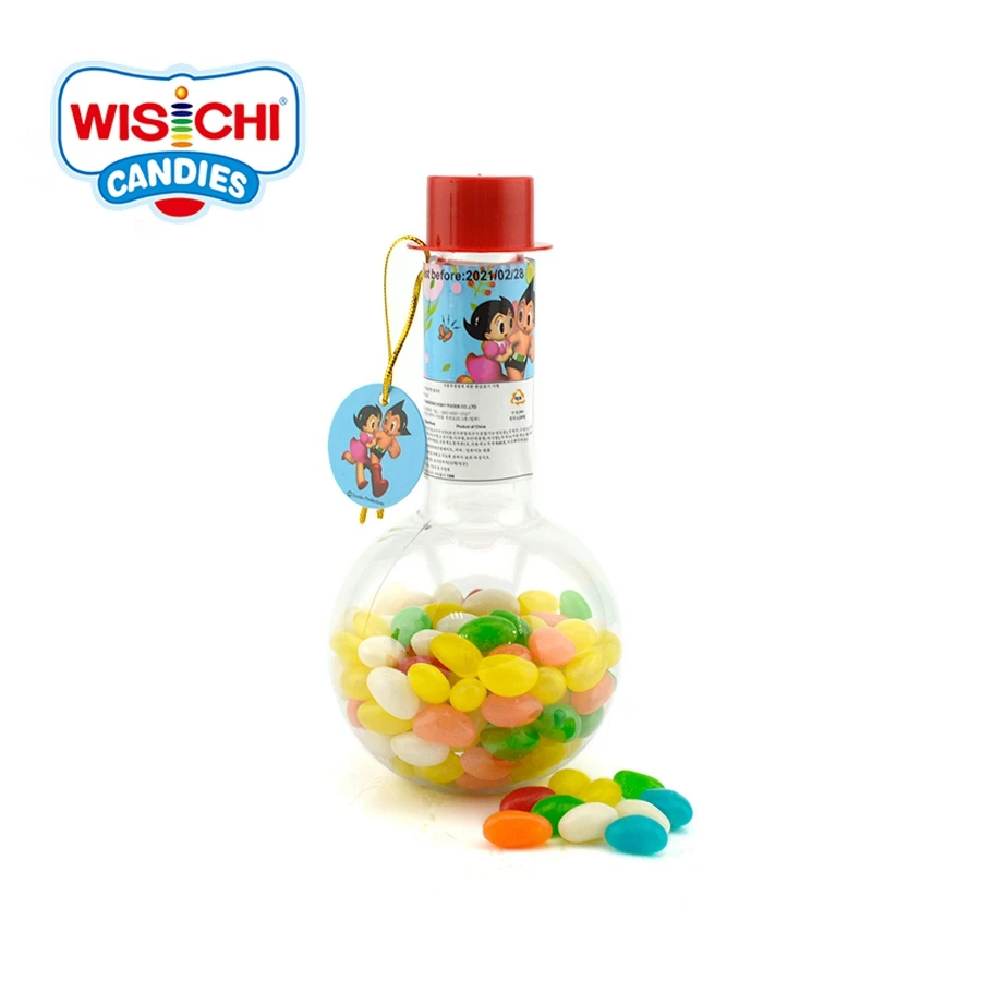 
Free sample 138g colorful mixed assorted flavors jelly bean halal soft candy light bulb shape bottles packed  (60471568873)