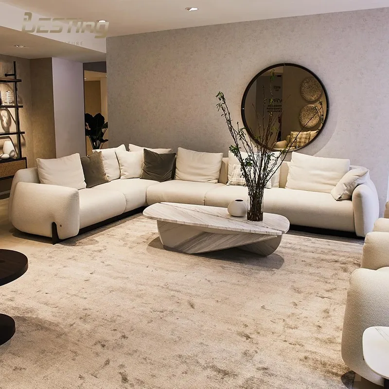 One-stop shopping for Italian modern design high quality furniture luxury white fabric multi-seat upholstered sofa