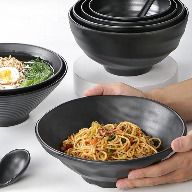 Custom Logo Durable Household Melamine Black Custom Japanese Soup Noodles Bowls Set Ramen Bowl for Hotel Restaurant