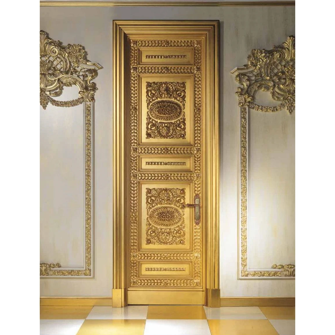 Luxury French Royal Gold Leaf Gilt Wooden Hand Carved Internal Door For Villa And Apartment