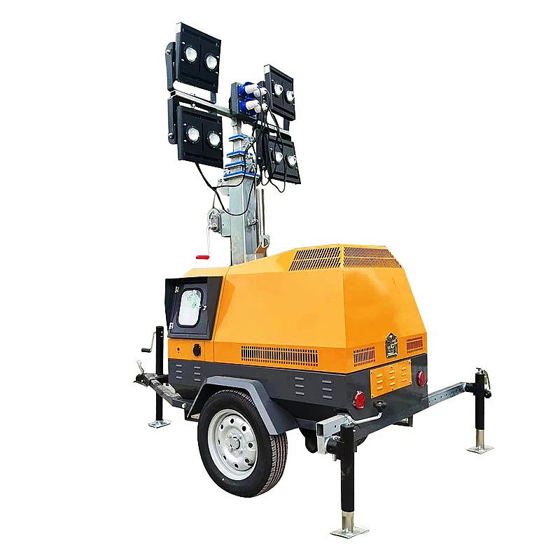 Construction Machinery Portable Led Light Towers 5 m 7 m 9 m Trailer Hand Lifting Mobile Lighting Tower Diesel Generator Set