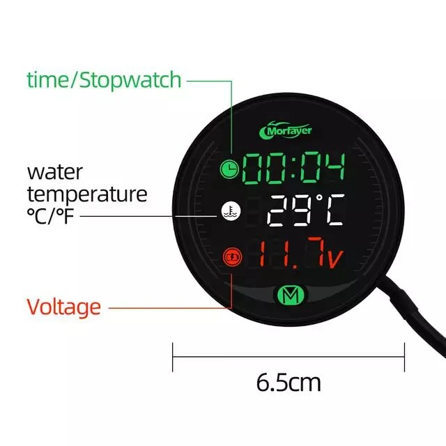 
Led 5-in-1 night vision time+water temperature+voltage battery+stop watch+usb quick charge motorcycle motorbike meter display 