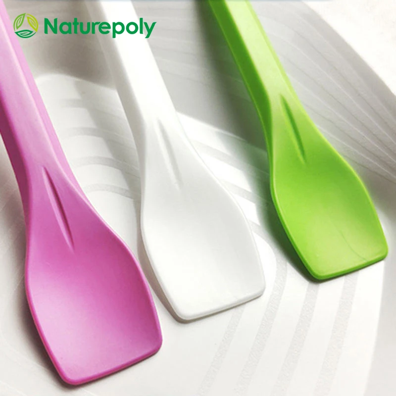 Customized Colored Biodegradable PLA CPLA Corn Starch Ice Cream Frozen YogurtPlastic Disposable Scoop Compostable Sundae Spoon