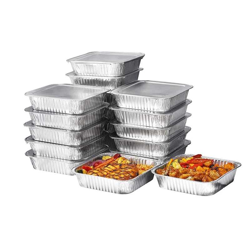 Hot sale durable square custom food grade takeaway food packaging container restaurant disposable aluminum foil pans with lid