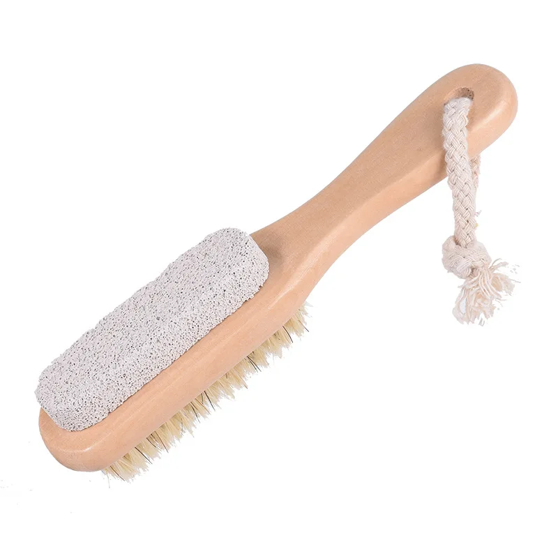 WholesaleSpa Bath Tool Wooden Bath Brush With Pumice Stone For Foot Massage foot brush bath brush
