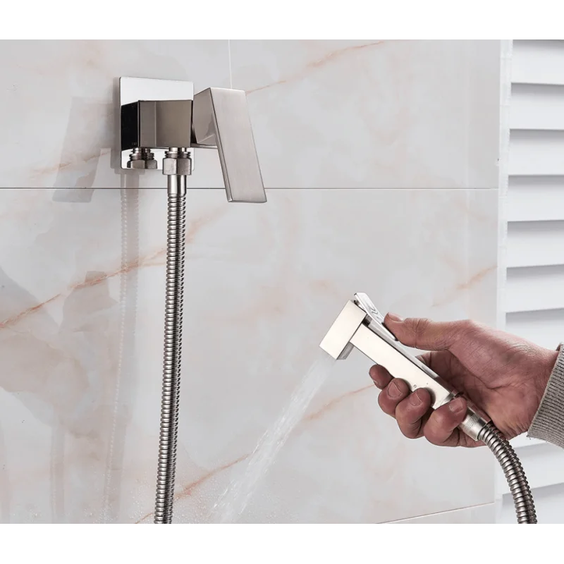 Nickle Brush Hand Held Toilet Bathroom Bidet Shower Head Spray Sprayer With Adjustable Pressure Shut-off Valve