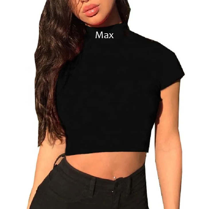 Wholesale Custom Logo Women Fashion Streetwear Sexy Mock Neck Printing Graphic Ladies Crop Top T Shirts