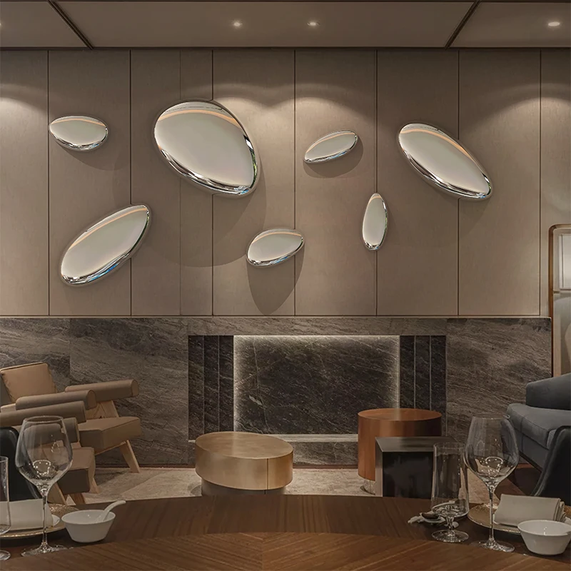 Modern  Decor Stainless Steel Metal Wall Hanging Stone Wall Sculpture Stainless Steel Stone Rocky Sculpture
